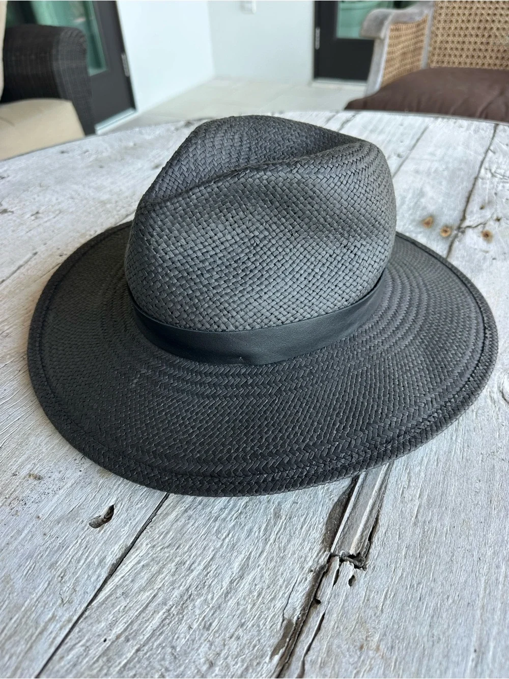 Janessa Leone Simone Black Straw Wide-Brim Fedora NWOT